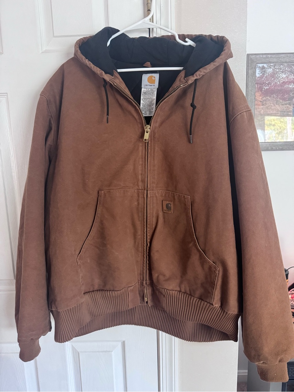 Vintage Carhartt J130 Brown Hooded Work Jacket with Black Lining